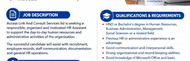 HR Assistant – Rumuogba, Port Harcourt